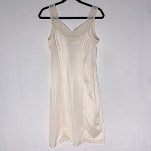 Vintage Cream Satiny Slip Dress Lingerie With Lace Trim L
